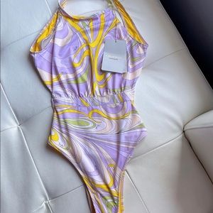 Emilio Pucci Purple and Yellow One Piece Swimsuit